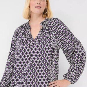 Lane Bryant Purple Geometric Long Sleeve Blouse NWT